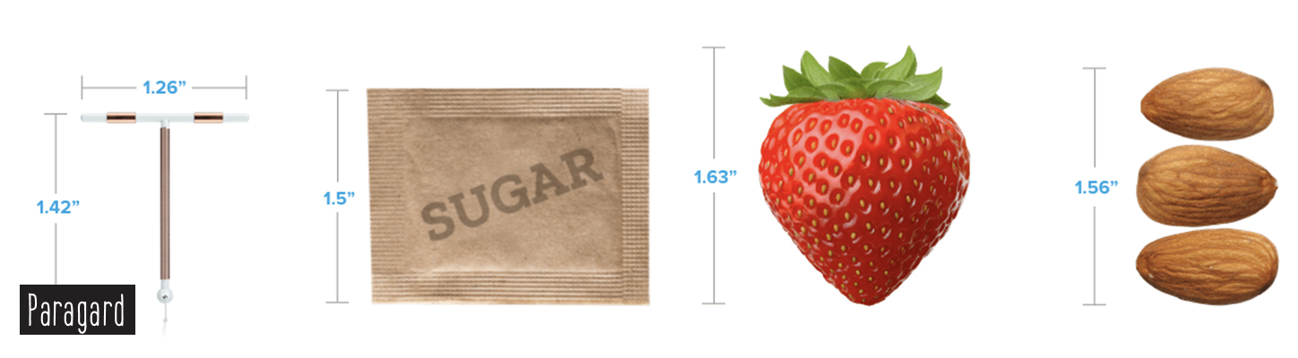 Image showing the Paragard IUD in relation to a sugar packet and strawberry